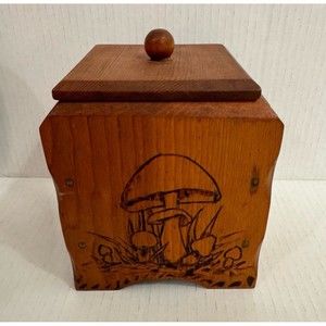 Vintage mushroom handmade merry wooden carved box containers tea sugar with lids